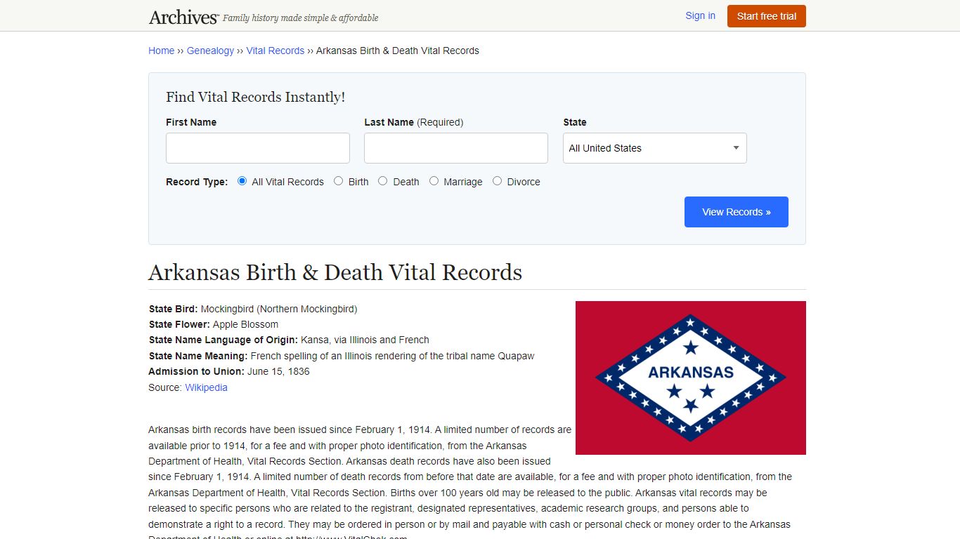 Arkansas Birth & Death Records | Vital Records - Archives.com