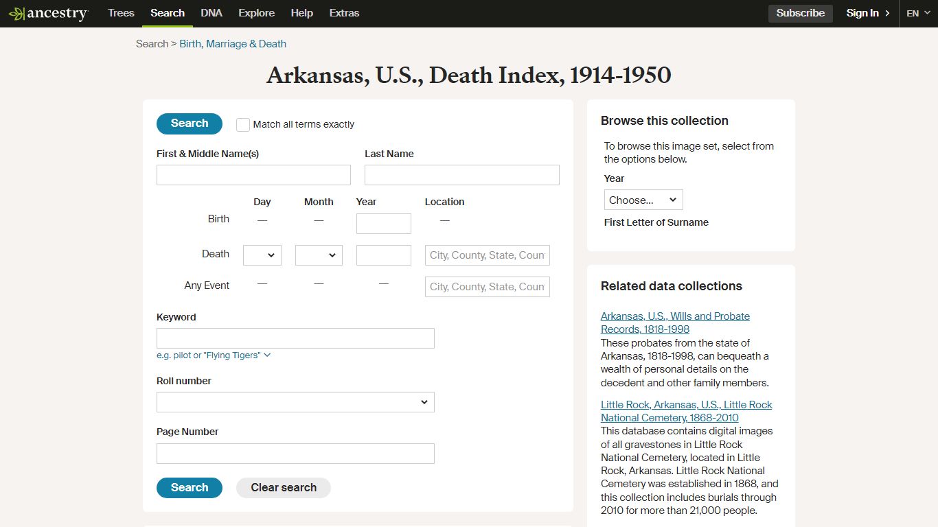 Arkansas, U.S., Death Index, 1914-1950 - Ancestry